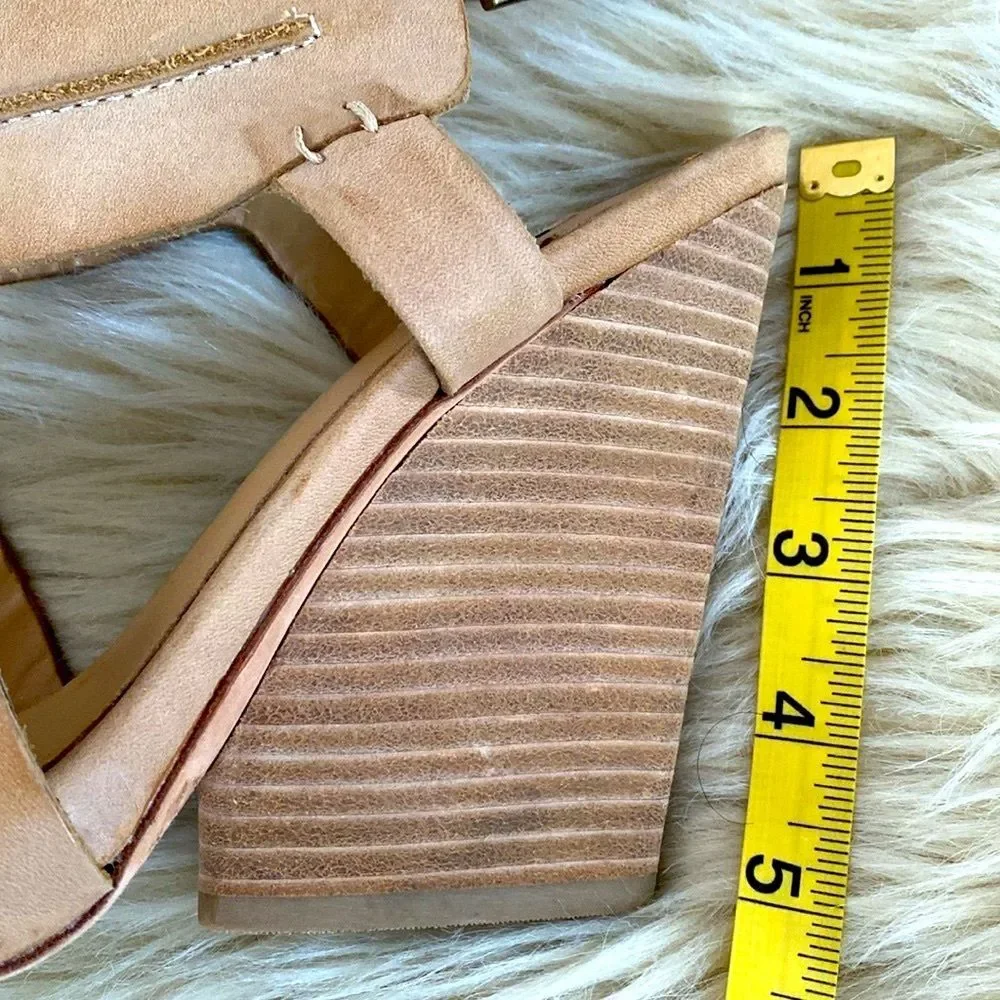 Leon Max Tan Wedge Sandals Chunky Heel Ankle Straps 8.5 New Boho Beach Vacation